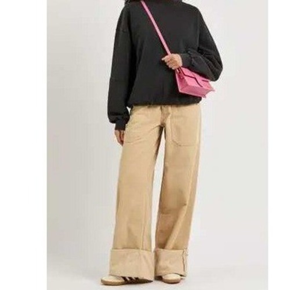 Cannari Concept Tan Corduroy Wide Leg Pants Beige High Rise Trousers 8 med